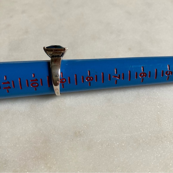 Square Blue Faceted Stone Silver Ring - Picture 5 of 5